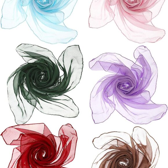 6 Pieces Chiffon Scarf 1950s Square Neck Head Scarfs Vintage Soft Polyester for - Picture 1 of 7